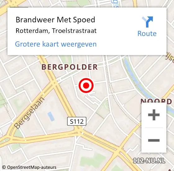 Locatie op kaart van de 112 melding: Brandweer Met Spoed Naar Rotterdam, Troelstrastraat op 28 december 2023 18:10