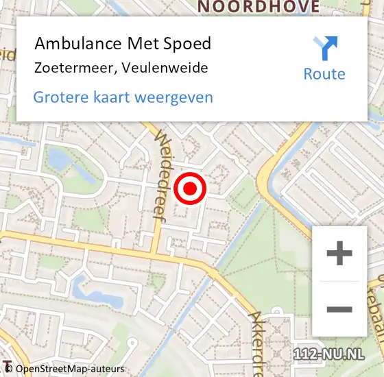 Locatie op kaart van de 112 melding: Ambulance Met Spoed Naar Zoetermeer, Veulenweide op 28 december 2023 18:16