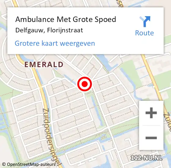 Locatie op kaart van de 112 melding: Ambulance Met Grote Spoed Naar Delfgauw, Florijnstraat op 28 december 2023 18:26