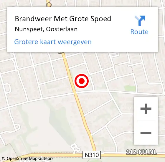 Locatie op kaart van de 112 melding: Brandweer Met Grote Spoed Naar Nunspeet, Oosterlaan op 28 december 2023 18:36