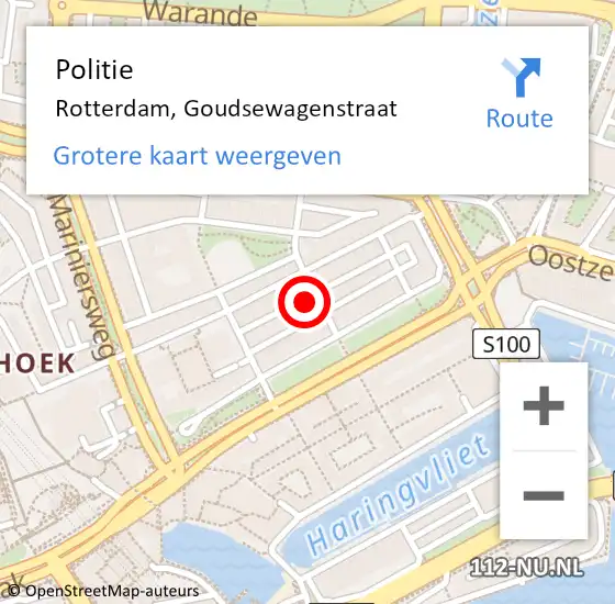 Locatie op kaart van de 112 melding: Politie Rotterdam, Goudsewagenstraat op 28 december 2023 19:11