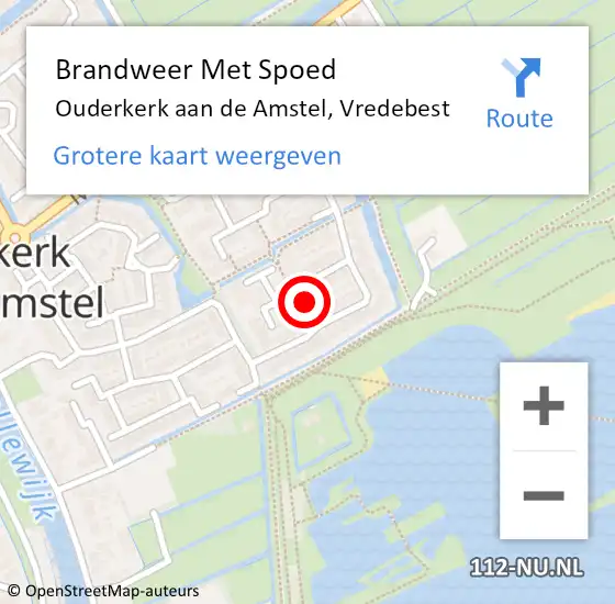 Locatie op kaart van de 112 melding: Brandweer Met Spoed Naar Ouderkerk aan de Amstel, Vredebest op 28 december 2023 19:12