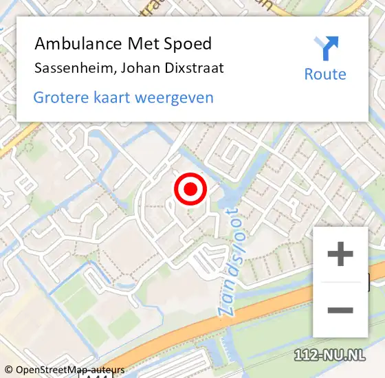 Locatie op kaart van de 112 melding: Ambulance Met Spoed Naar Sassenheim, Johan Dixstraat op 28 december 2023 19:32