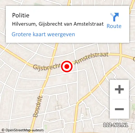 Locatie op kaart van de 112 melding: Politie Hilversum, Gijsbrecht van Amstelstraat op 28 december 2023 20:09
