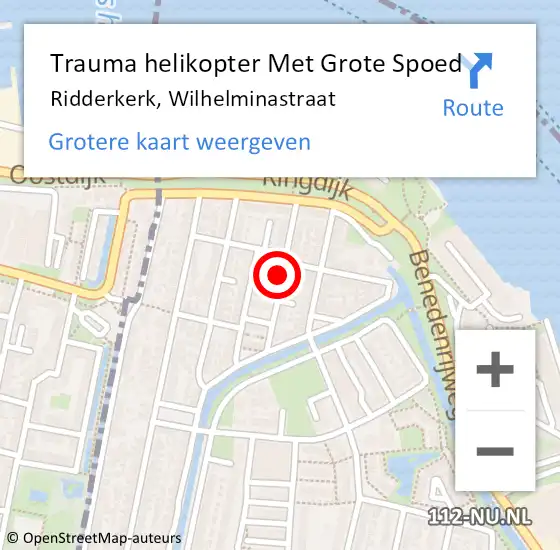 Locatie op kaart van de 112 melding: Trauma helikopter Met Grote Spoed Naar Ridderkerk, Wilhelminastraat op 28 december 2023 20:10