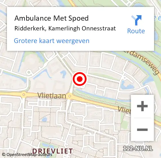 Locatie op kaart van de 112 melding: Ambulance Met Spoed Naar Ridderkerk, Kamerlingh Onnesstraat op 28 december 2023 20:21