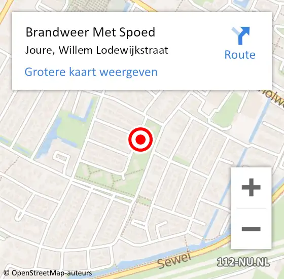 Locatie op kaart van de 112 melding: Brandweer Met Spoed Naar Joure, Willem Lodewijkstraat op 28 december 2023 20:47