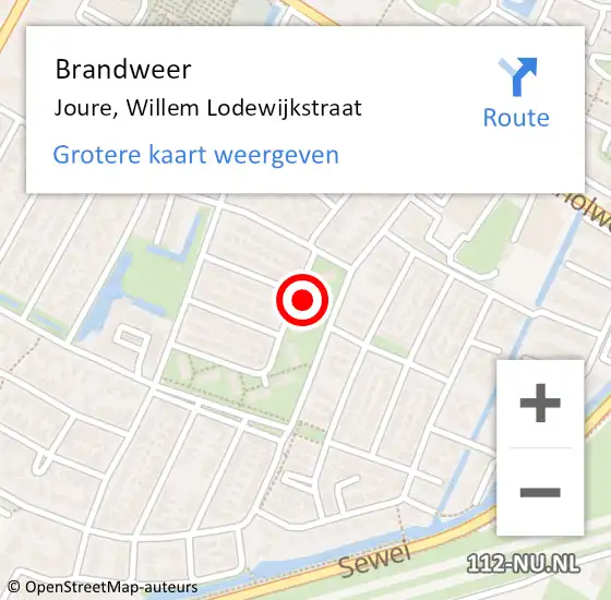 Locatie op kaart van de 112 melding: Brandweer Joure, Willem Lodewijkstraat op 28 december 2023 20:47