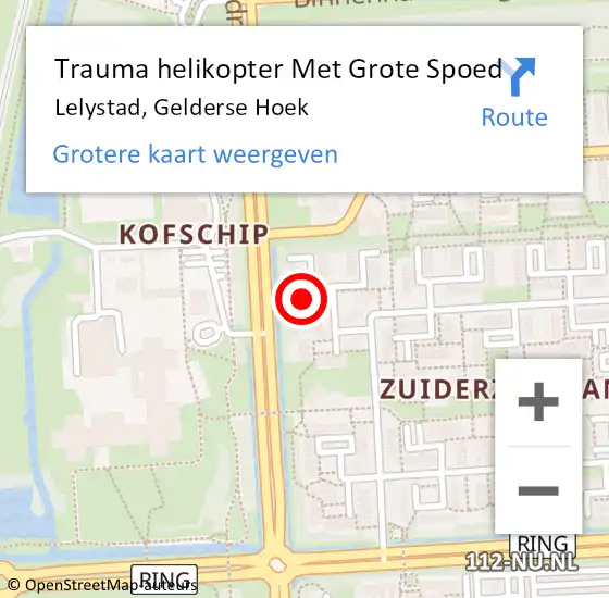 Locatie op kaart van de 112 melding: Trauma helikopter Met Grote Spoed Naar Lelystad, Gelderse Hoek op 28 december 2023 21:40