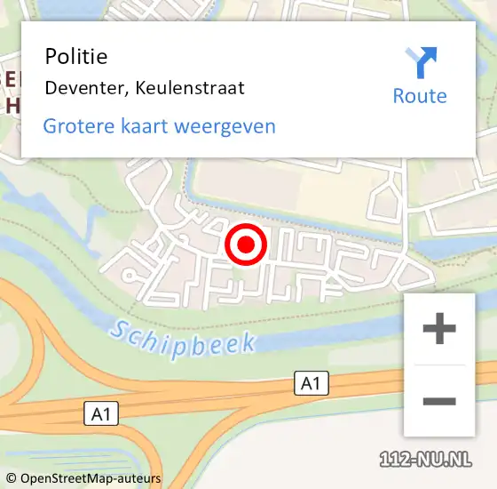 Locatie op kaart van de 112 melding: Politie Deventer, Keulenstraat op 28 december 2023 21:40