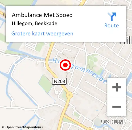 Locatie op kaart van de 112 melding: Ambulance Met Spoed Naar Hillegom, Beekkade op 28 december 2023 21:49