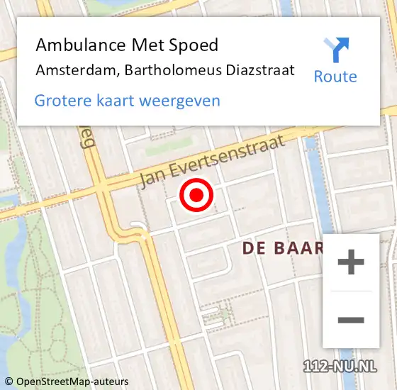 Locatie op kaart van de 112 melding: Ambulance Met Spoed Naar Amsterdam, Bartholomeus Diazstraat op 28 december 2023 22:06