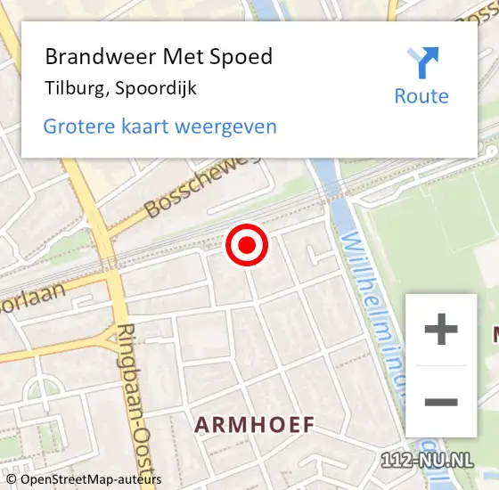 Locatie op kaart van de 112 melding: Brandweer Met Spoed Naar Tilburg, Spoordijk op 28 december 2023 22:46