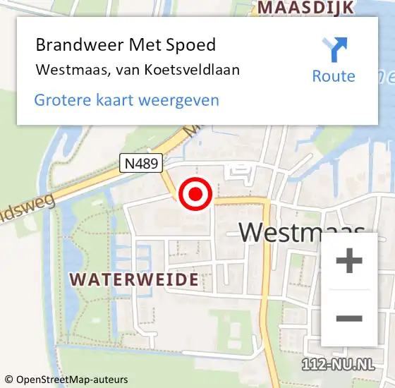 Locatie op kaart van de 112 melding: Brandweer Met Spoed Naar Westmaas, van Koetsveldlaan op 28 december 2023 22:53