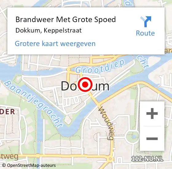 Locatie op kaart van de 112 melding: Brandweer Met Grote Spoed Naar Dokkum, Keppelstraat op 29 december 2023 00:07