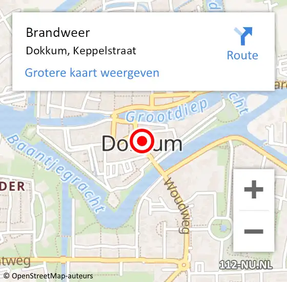 Locatie op kaart van de 112 melding: Brandweer Dokkum, Keppelstraat op 29 december 2023 00:08
