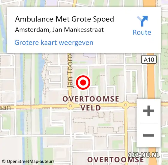 Locatie op kaart van de 112 melding: Ambulance Met Grote Spoed Naar Amsterdam, Jan Mankesstraat op 29 december 2023 00:58
