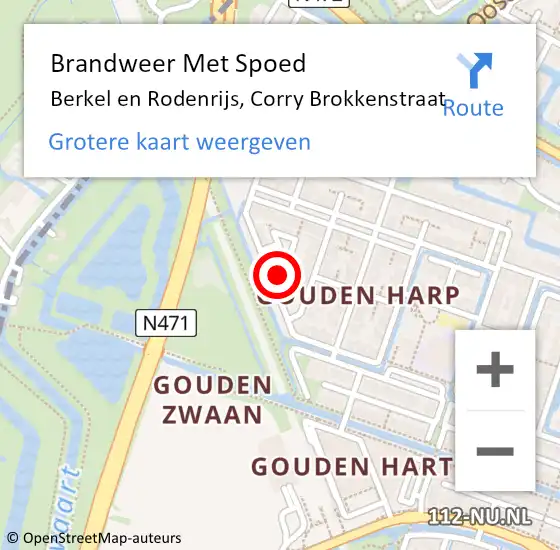 Locatie op kaart van de 112 melding: Brandweer Met Spoed Naar Berkel en Rodenrijs, Corry Brokkenstraat op 29 december 2023 01:08