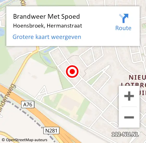 Locatie op kaart van de 112 melding: Brandweer Met Spoed Naar Hoensbroek, Hermanstraat op 29 december 2023 01:40