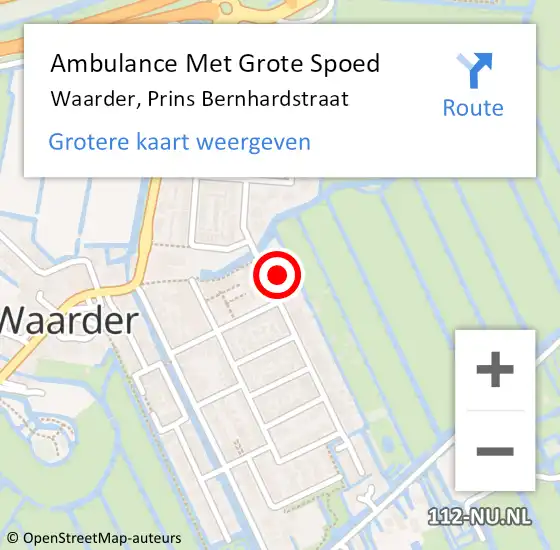 Locatie op kaart van de 112 melding: Ambulance Met Grote Spoed Naar Waarder, Prins Bernhardstraat op 29 december 2023 02:03