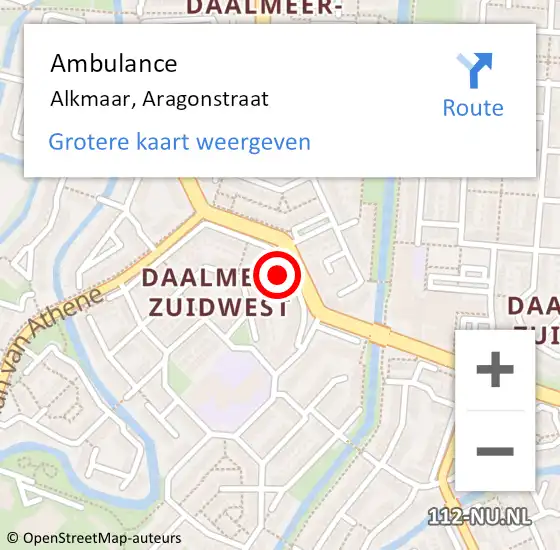 Locatie op kaart van de 112 melding: Ambulance Alkmaar, Aragonstraat op 29 december 2023 02:32