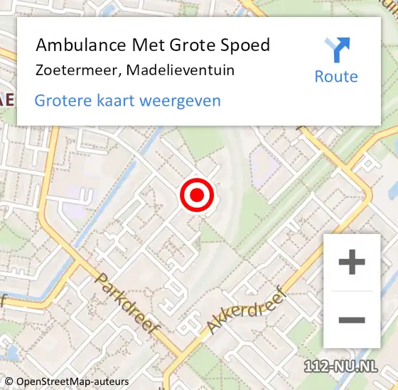 Locatie op kaart van de 112 melding: Ambulance Met Grote Spoed Naar Zoetermeer, Madelieventuin op 29 december 2023 03:21