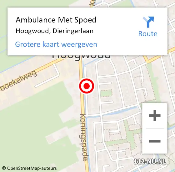 Locatie op kaart van de 112 melding: Ambulance Met Spoed Naar Hoogwoud, Dieringerlaan op 29 december 2023 04:11