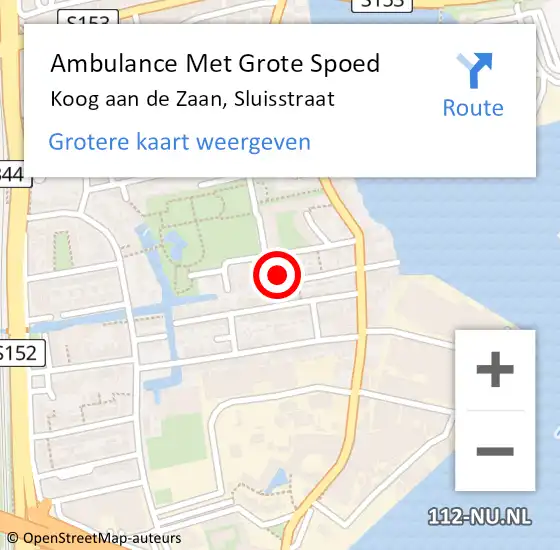 Locatie op kaart van de 112 melding: Ambulance Met Grote Spoed Naar Koog aan de Zaan, Sluisstraat op 29 december 2023 04:15