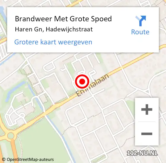 Locatie op kaart van de 112 melding: Brandweer Met Grote Spoed Naar Haren Gn, Hadewijchstraat op 29 december 2023 04:55