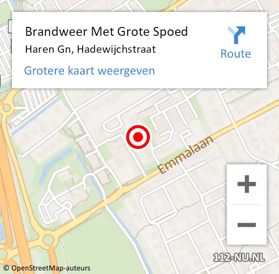 Locatie op kaart van de 112 melding: Brandweer Met Grote Spoed Naar Haren Gn, Hadewijchstraat op 29 december 2023 05:32