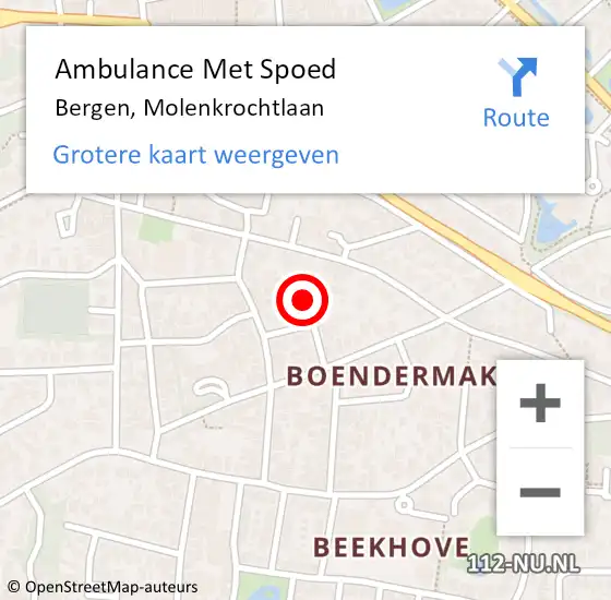 Locatie op kaart van de 112 melding: Ambulance Met Spoed Naar Bergen, Molenkrochtlaan op 29 december 2023 05:45