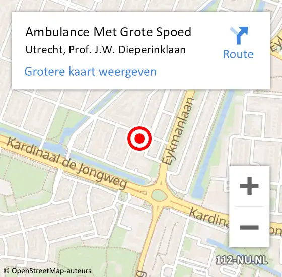 Locatie op kaart van de 112 melding: Ambulance Met Grote Spoed Naar Utrecht, Prof. J.W. Dieperinklaan op 20 september 2014 03:24