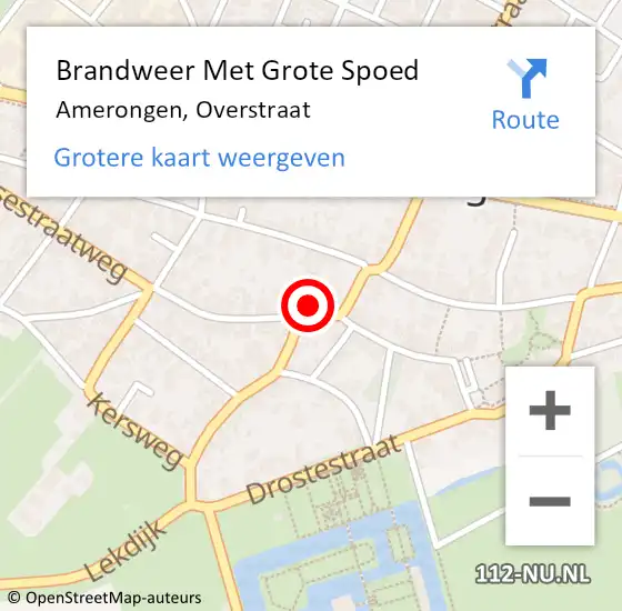 Locatie op kaart van de 112 melding: Brandweer Met Grote Spoed Naar Amerongen, Overstraat op 29 december 2023 07:40