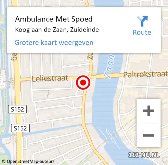 Locatie op kaart van de 112 melding: Ambulance Met Spoed Naar Koog aan de Zaan, Zuideinde op 29 december 2023 08:04