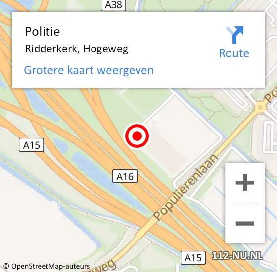 Locatie op kaart van de 112 melding: Politie Ridderkerk, Hogeweg op 29 december 2023 08:41