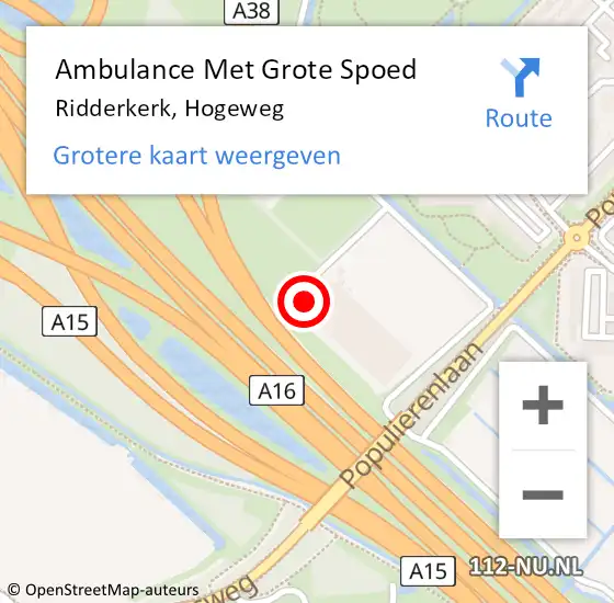 Locatie op kaart van de 112 melding: Ambulance Met Grote Spoed Naar Ridderkerk, Hogeweg op 29 december 2023 08:41