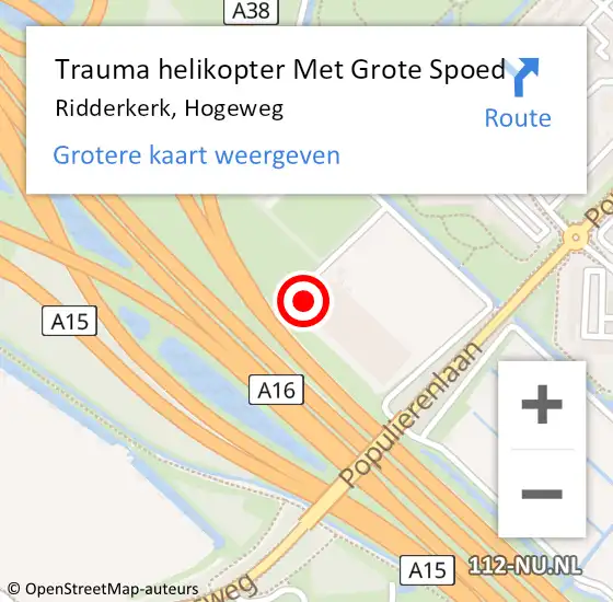 Locatie op kaart van de 112 melding: Trauma helikopter Met Grote Spoed Naar Ridderkerk, Hogeweg op 29 december 2023 08:46