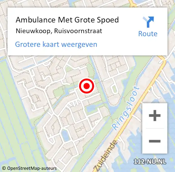 Locatie op kaart van de 112 melding: Ambulance Met Grote Spoed Naar Nieuwkoop, Ruisvoornstraat op 29 december 2023 09:01