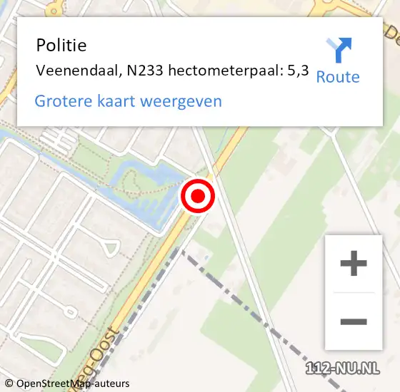 Locatie op kaart van de 112 melding: Politie Veenendaal, N233 hectometerpaal: 5,3 op 29 december 2023 09:28