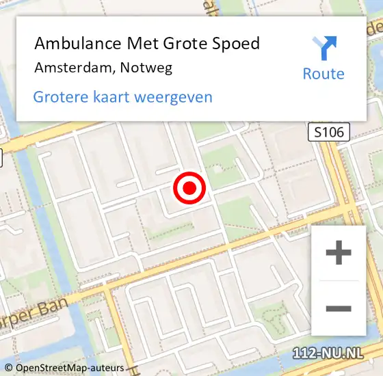 Locatie op kaart van de 112 melding: Ambulance Met Grote Spoed Naar Amsterdam, Notweg op 29 december 2023 09:34