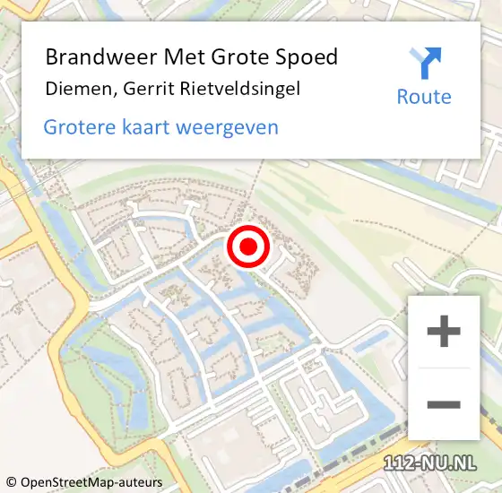 Locatie op kaart van de 112 melding: Brandweer Met Grote Spoed Naar Diemen, Gerrit Rietveldsingel op 29 december 2023 10:19