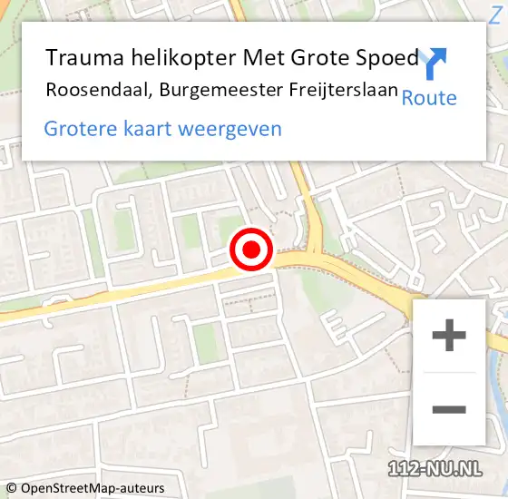 Locatie op kaart van de 112 melding: Trauma helikopter Met Grote Spoed Naar Roosendaal, Burgemeester Freijterslaan op 29 december 2023 10:37