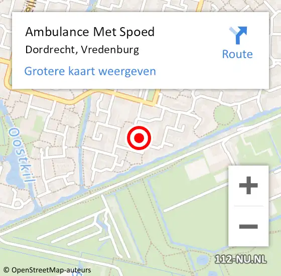 Locatie op kaart van de 112 melding: Ambulance Met Spoed Naar Dordrecht, Vredenburg op 29 december 2023 11:11
