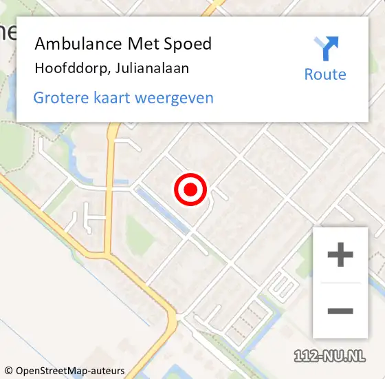 Locatie op kaart van de 112 melding: Ambulance Met Spoed Naar Hoofddorp, Julianalaan op 29 december 2023 11:15