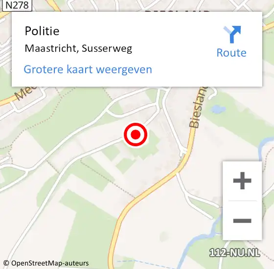 Locatie op kaart van de 112 melding: Politie Maastricht, Susserweg op 29 december 2023 12:03