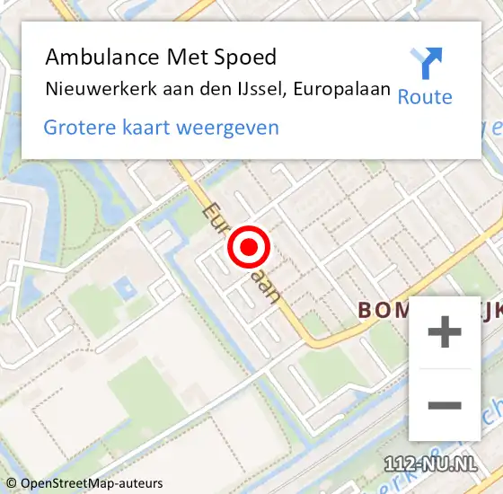 Locatie op kaart van de 112 melding: Ambulance Met Spoed Naar Nieuwerkerk aan den IJssel, Europalaan op 29 december 2023 12:05