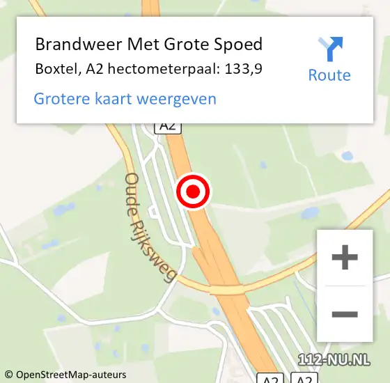 Locatie op kaart van de 112 melding: Brandweer Met Grote Spoed Naar Boxtel, A2 hectometerpaal: 133,9 op 29 december 2023 12:29