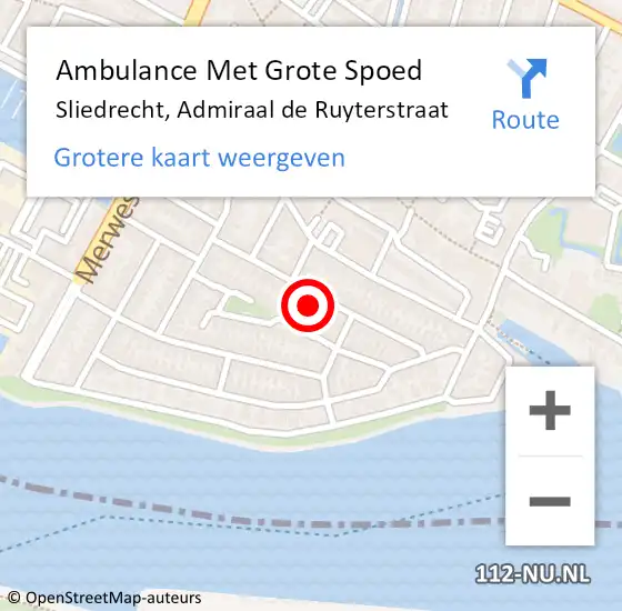 Locatie op kaart van de 112 melding: Ambulance Met Grote Spoed Naar Sliedrecht, Admiraal de Ruyterstraat op 29 december 2023 12:29