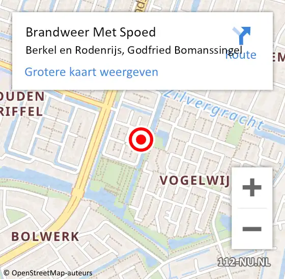 Locatie op kaart van de 112 melding: Brandweer Met Spoed Naar Berkel en Rodenrijs, Godfried Bomanssingel op 29 december 2023 13:10