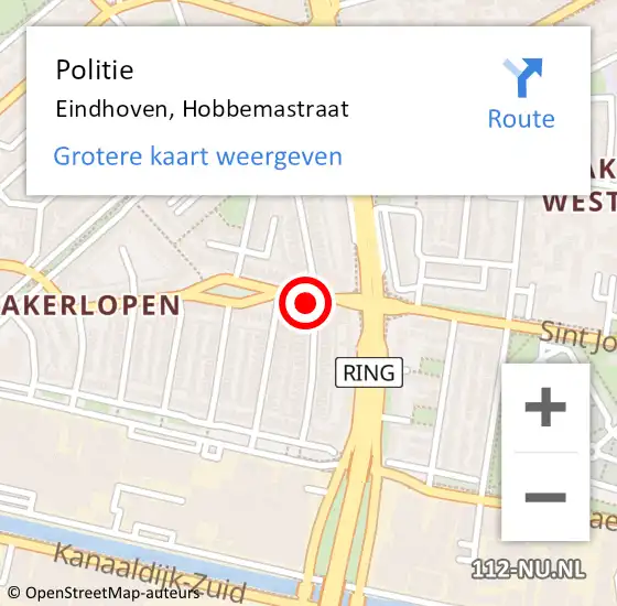 Locatie op kaart van de 112 melding: Politie Eindhoven, Hobbemastraat op 29 december 2023 13:14